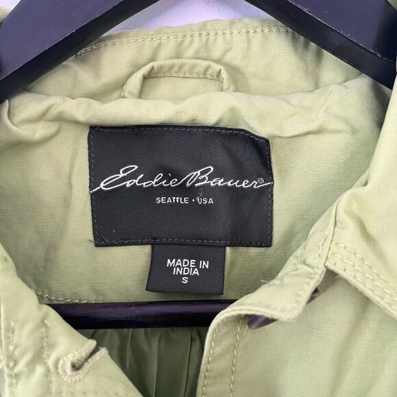 Eddie Bauer Lime Green Lined Button Down Rain Jacket Trench Coat - Picture 6 of 11